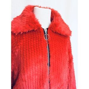 NEW Bardot Junior Girls 10 Queenie Red Faux Fur Bomber Jacket Coat